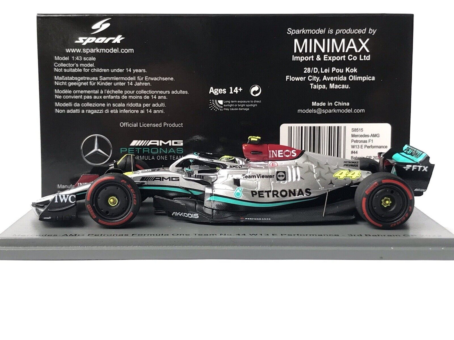 Lewis Hamilton #44 Mercedes W13 3rd Bahrain GP 2022 Spark 1/43