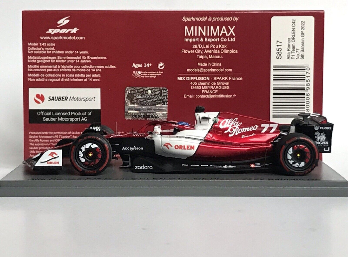 Valtteri Bottas #77 Alfa Romeo C42 Gp Bahrain 2022 Spark 1/43