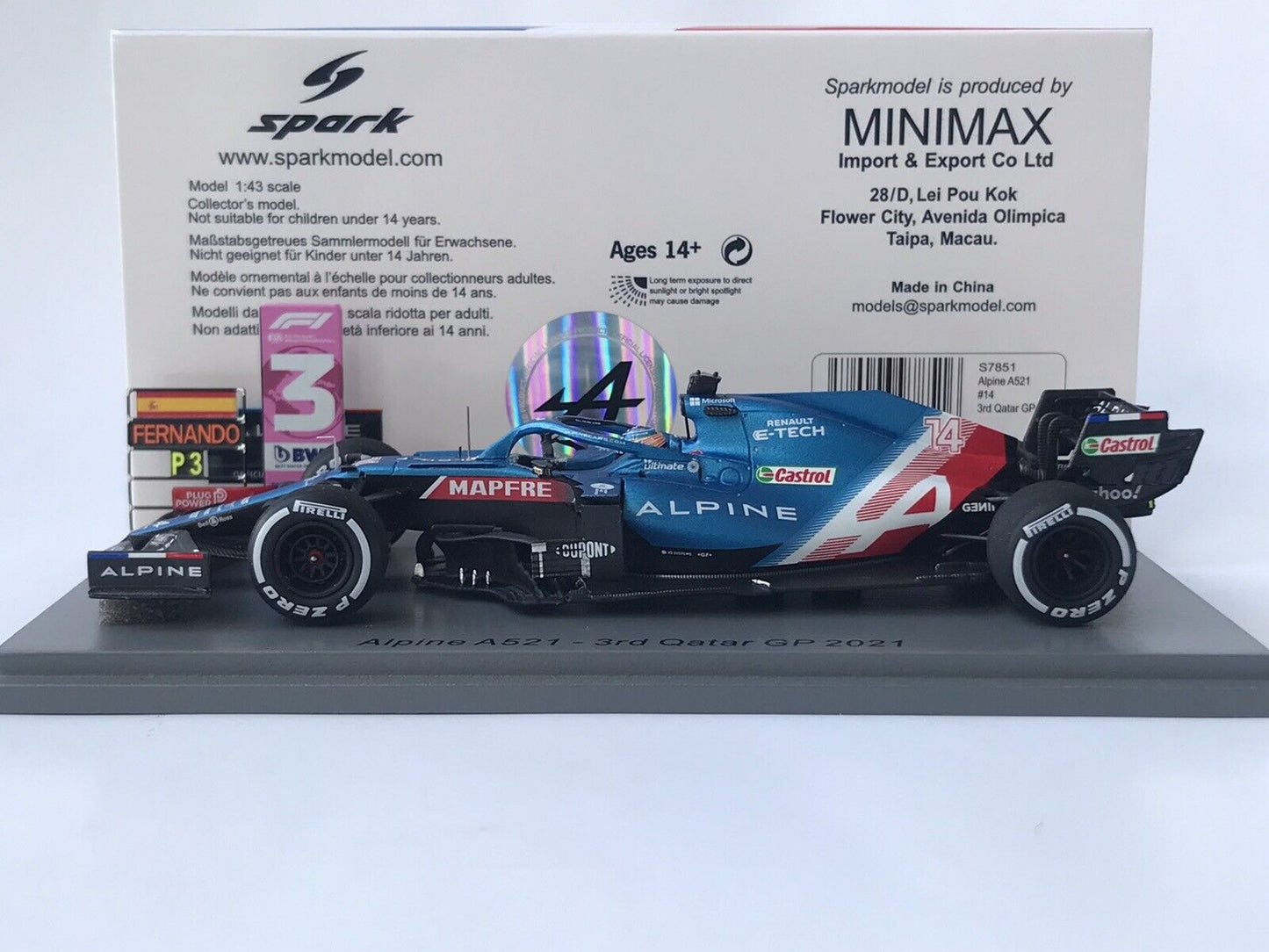 Fernando Alonso #14 Alpine A521 Gp Qatar 2021 Spark 1/43