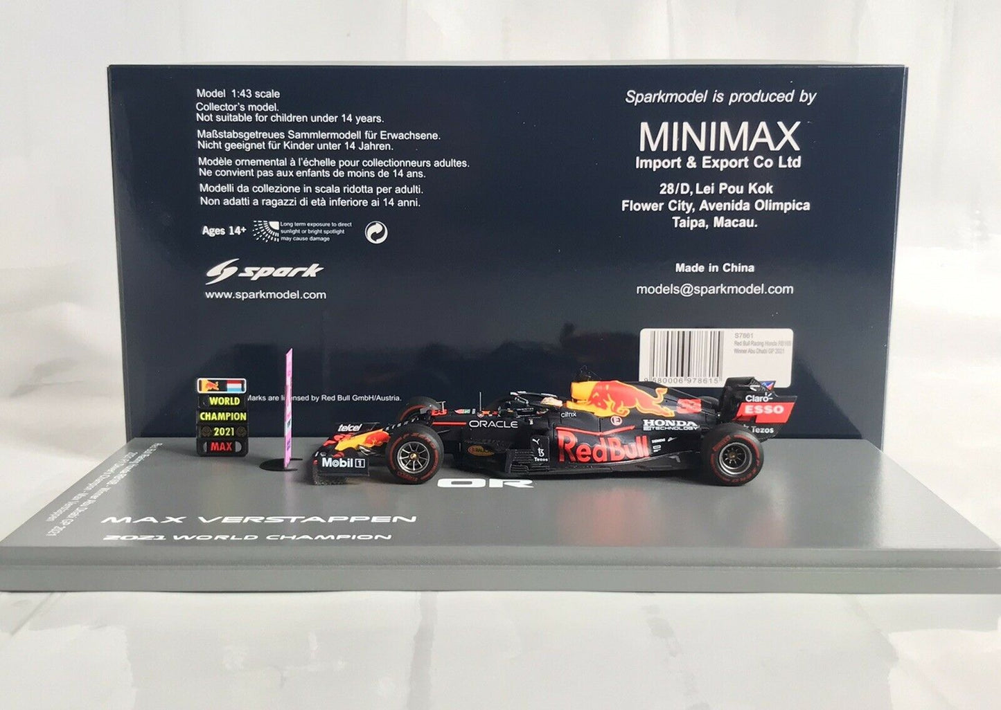 Max Verstappen Red Bull RB16B Winner Abu Dhabi GP 2021 Spark 1/43