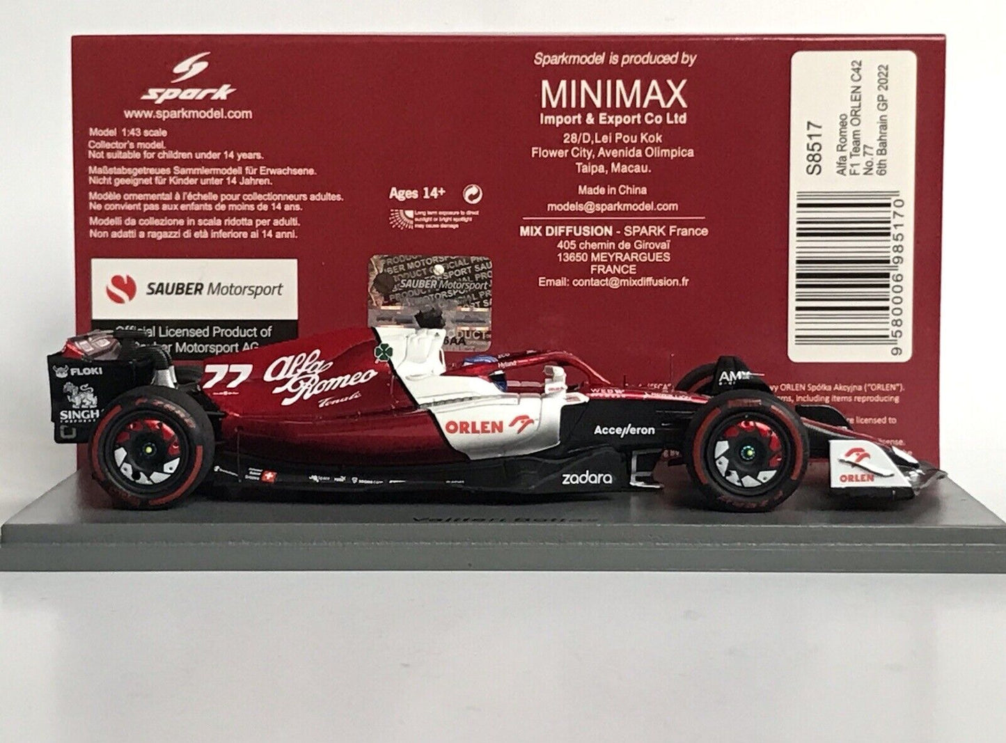 Valtteri Bottas #77 Alfa Romeo C42 Gp Bahrain 2022 Spark 1/43