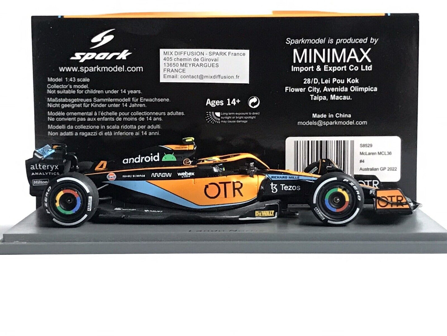 Lando Norris #4 McLaren MCL36 Gp Australia 2022 Spark 1/43