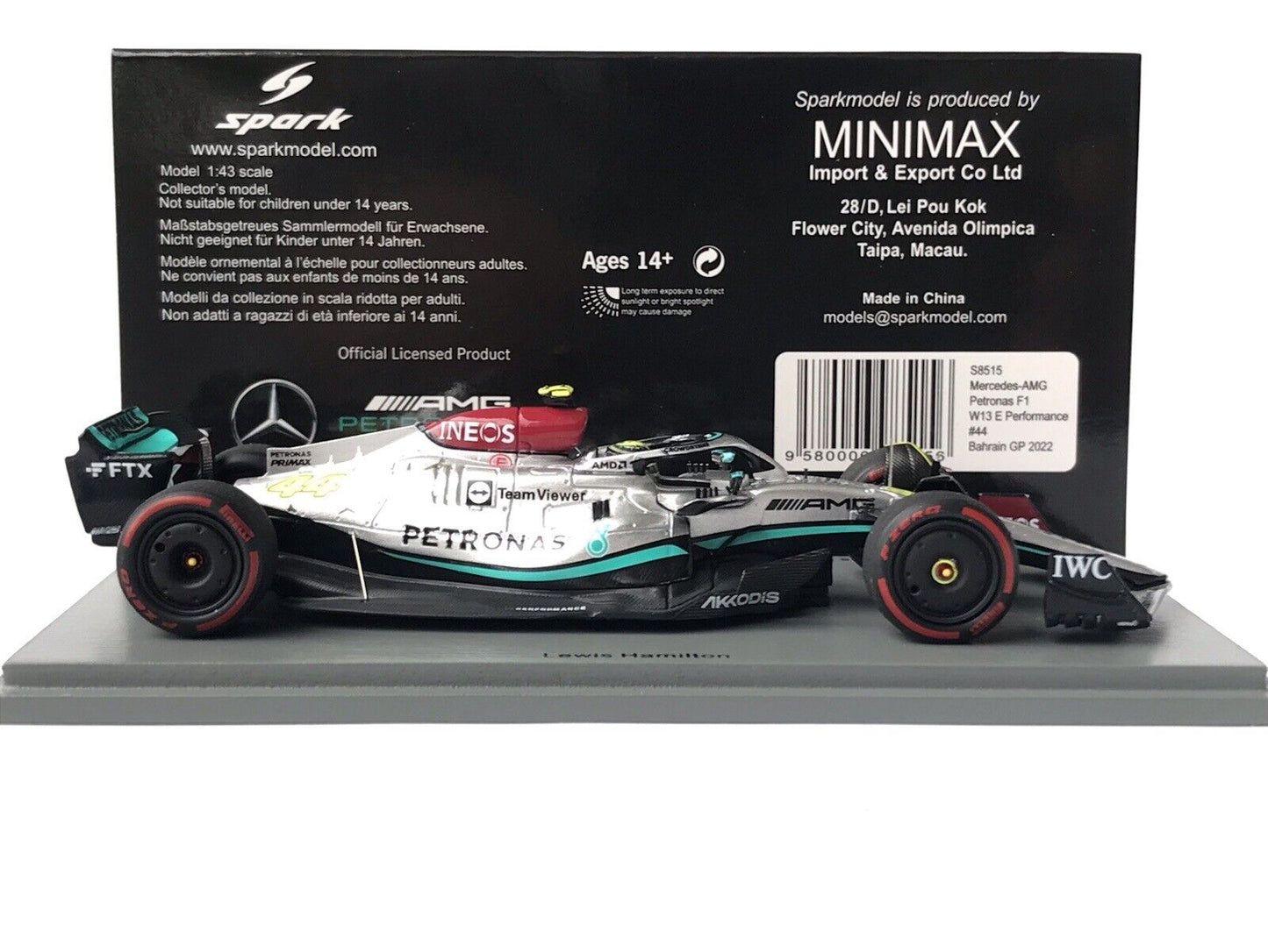 Lewis Hamilton #44 Mercedes W13 3rd Bahrain GP 2022 Spark 1/43